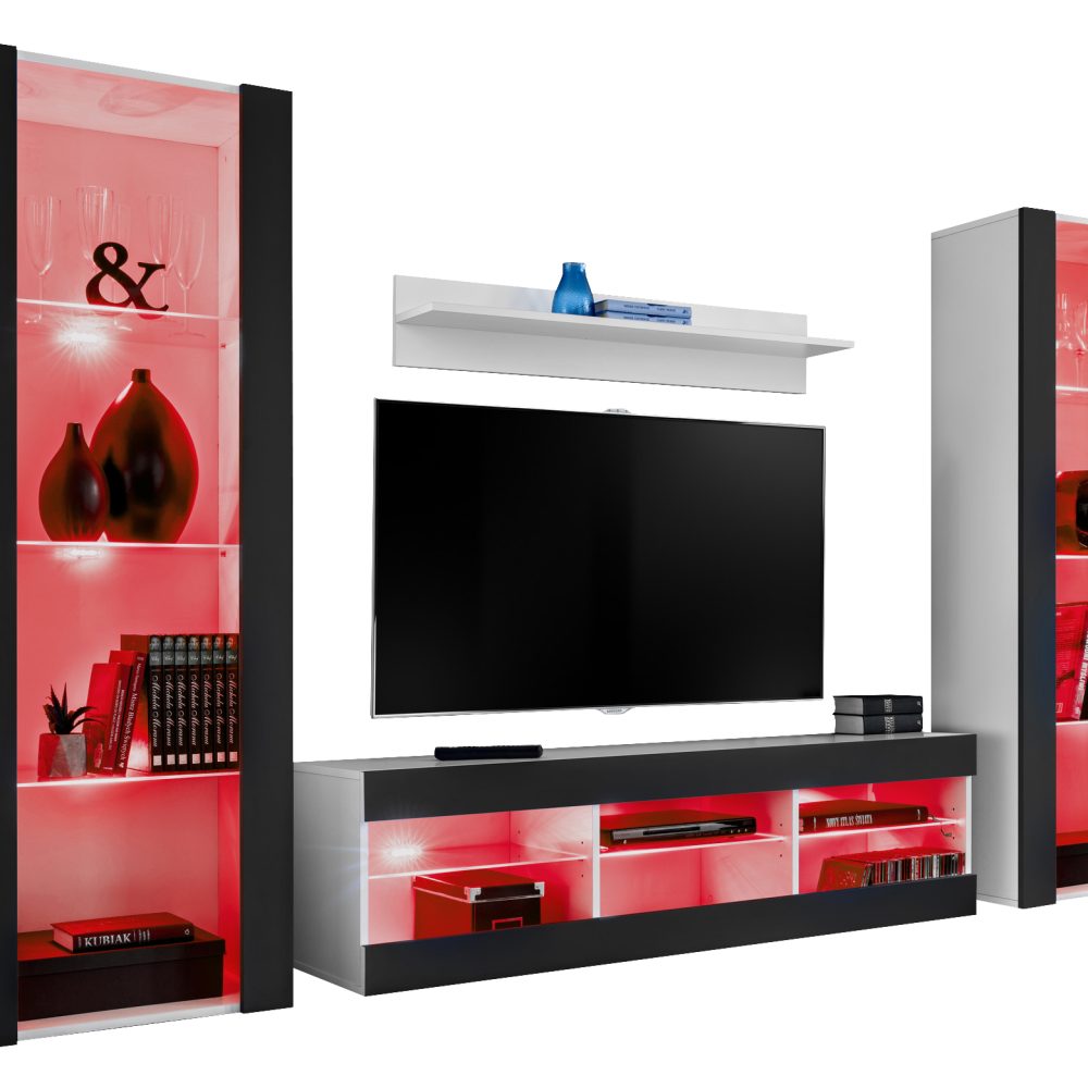 Tivoli Grande RTV Möbel Set, Schwarz/Weiß RGB LED Beleuchtung