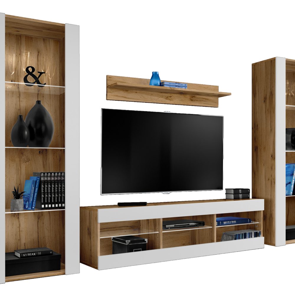 Tivoli Grande RTV Möbel Set, Weiß/Wotan