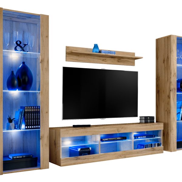 Tivoli Grande RTV Möbel Set, Wotan/Wotan LED Beleuchtung Blau
