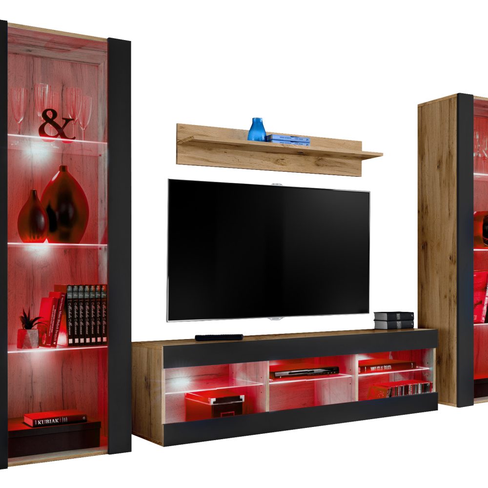 Tivoli Grande RTV Möbel Set, Schwarz/Wotan RGB LED Beleuchtung