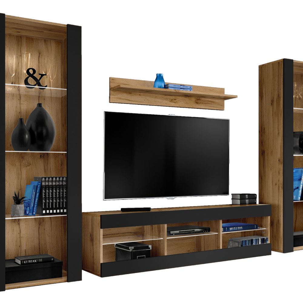 Tivoli Grande RTV Möbel Set, Schwarz/Wotan