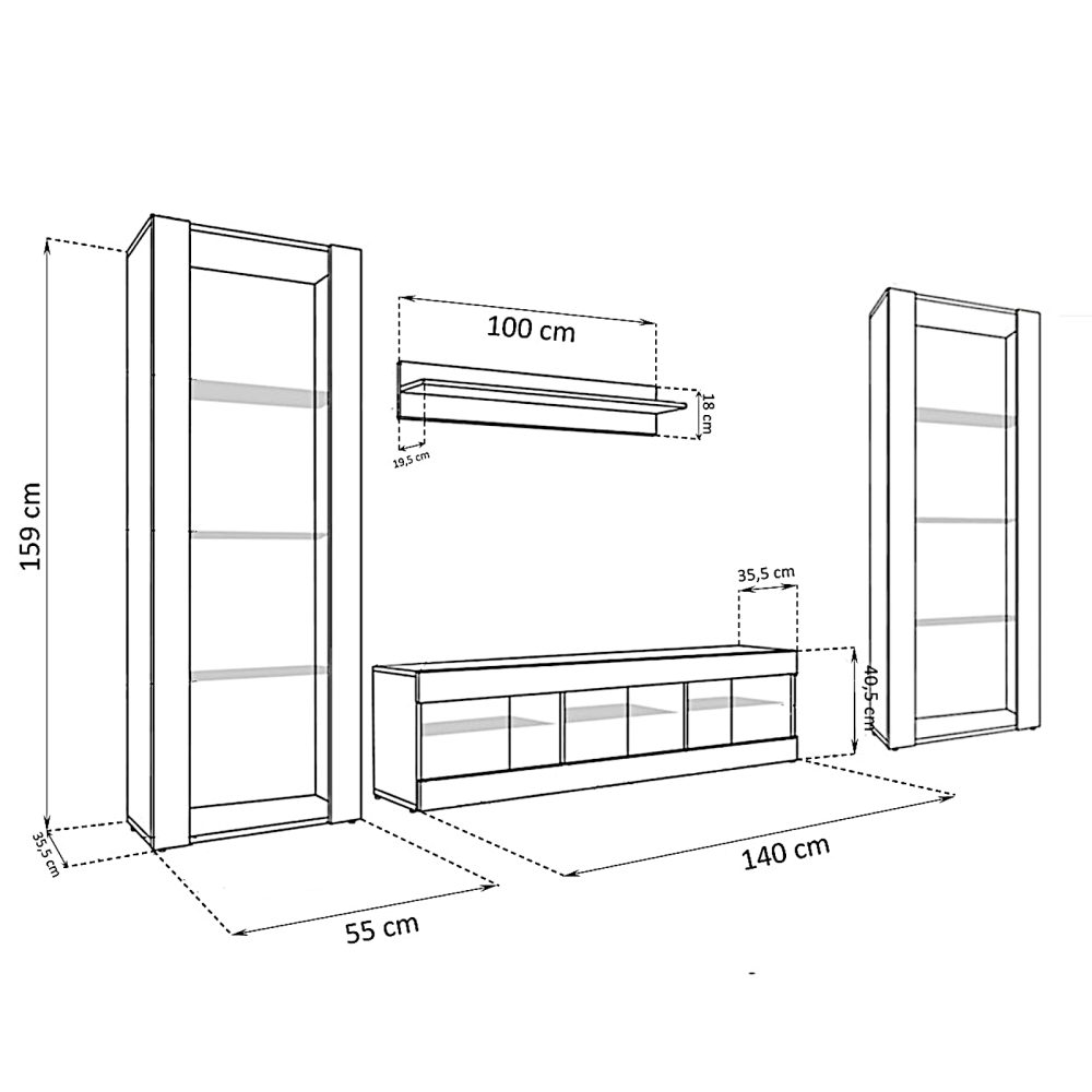 Tivoli Grande RTV Möbel Set, Wotan/Schwarz LED Beleuchtung Blau – Bild 2
