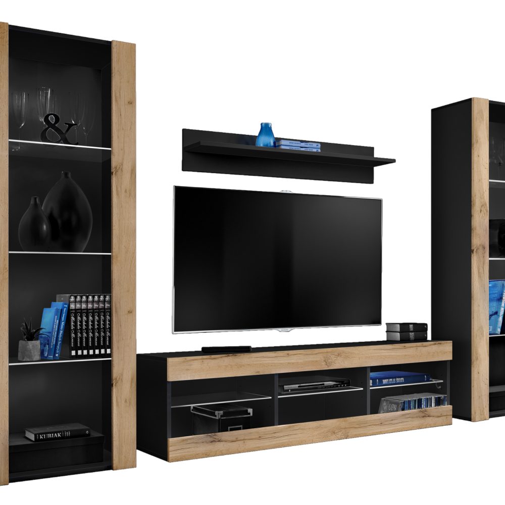 Tivoli Grande RTV Möbel Set, Wotan/Schwarz