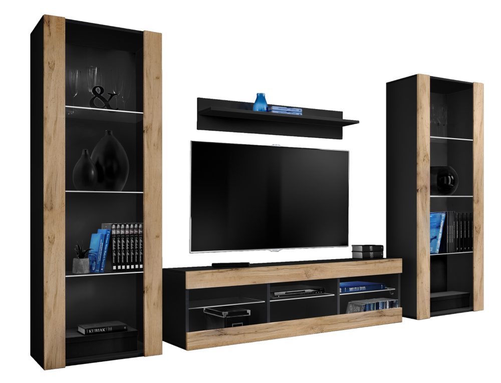 Tivoli Grande RTV Möbel Set, Wotan/Schwarz – Bild 1