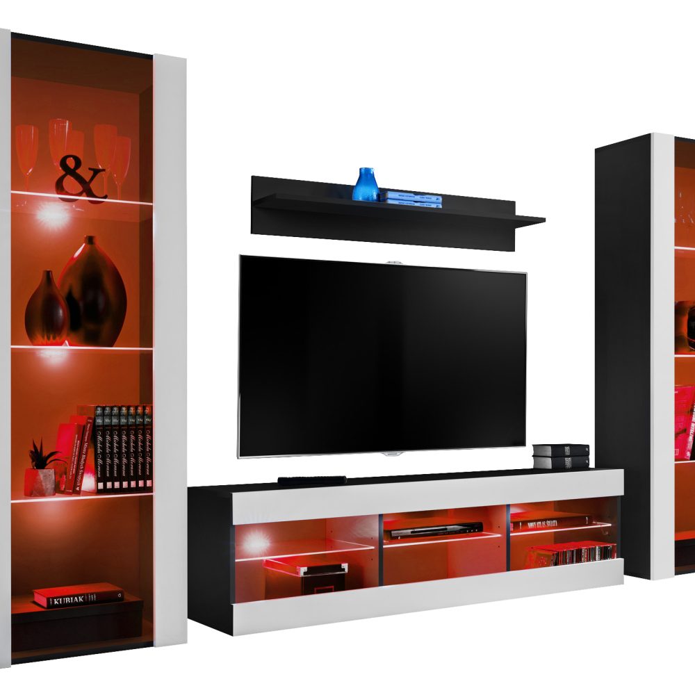 Tivoli Grande RTV Möbel Set, Weiß/Schwarz LED RGB Beleuchtung