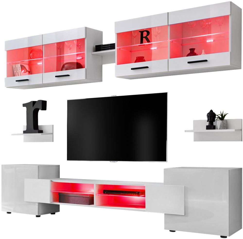 Foggia RTV Möbel Set, Weiß/Weiß RGB LED Beleuchtung – Bild 1