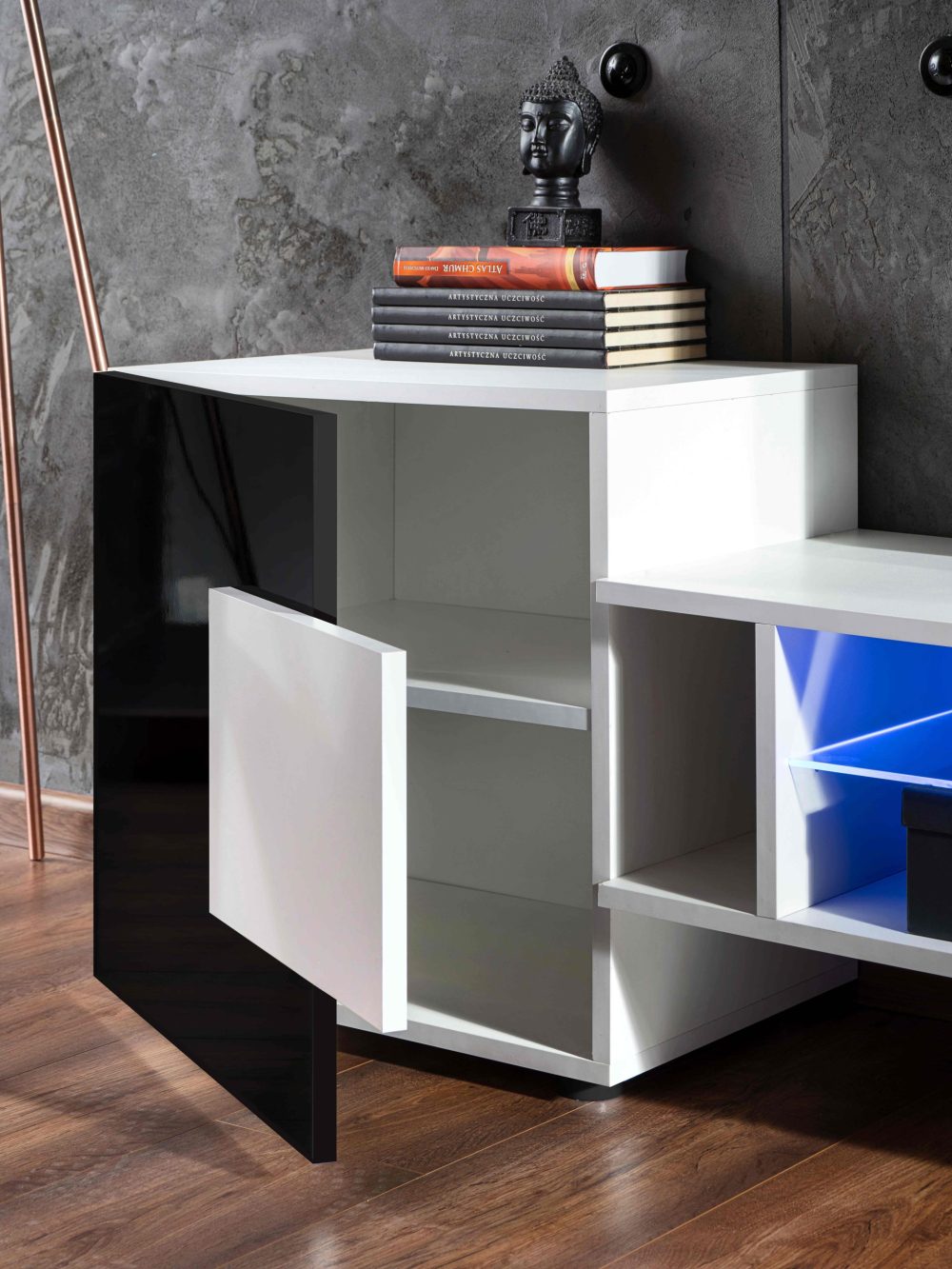 Foggia RTV Möbel Set, Wotan/Weiß LED Beleuchtung Blau – Bild 4