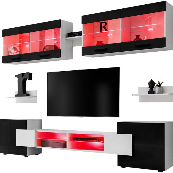 Foggia RTV Möbel Set, Schwarz/Weiß RGB LED Beleuchtung