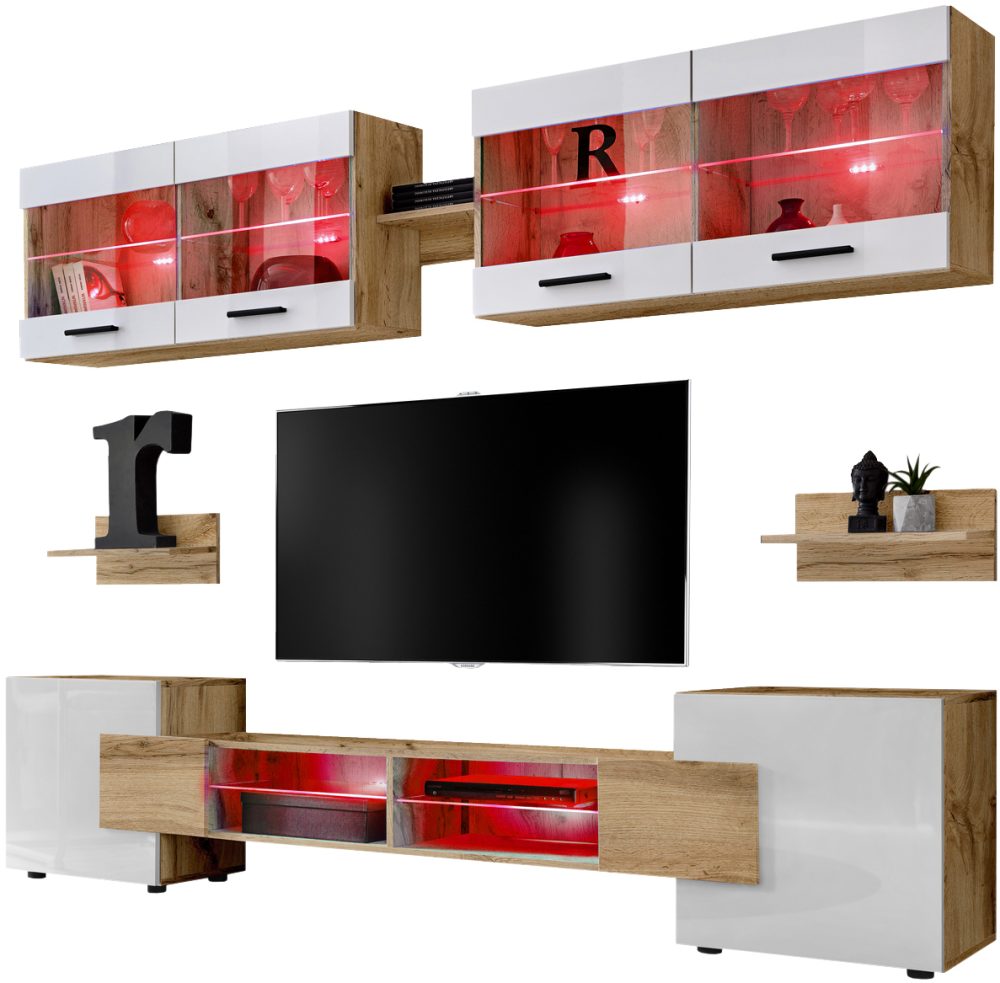 Foggia RTV Möbel Set, Weiß/Wotan RGB LED Beleuchtung – Bild 1