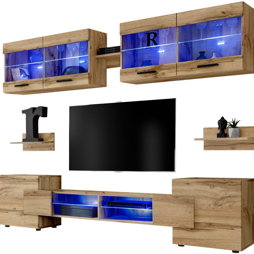 Foggia RTV Möbel Set, Wotan/Wotan LED Beleuchtung Blau