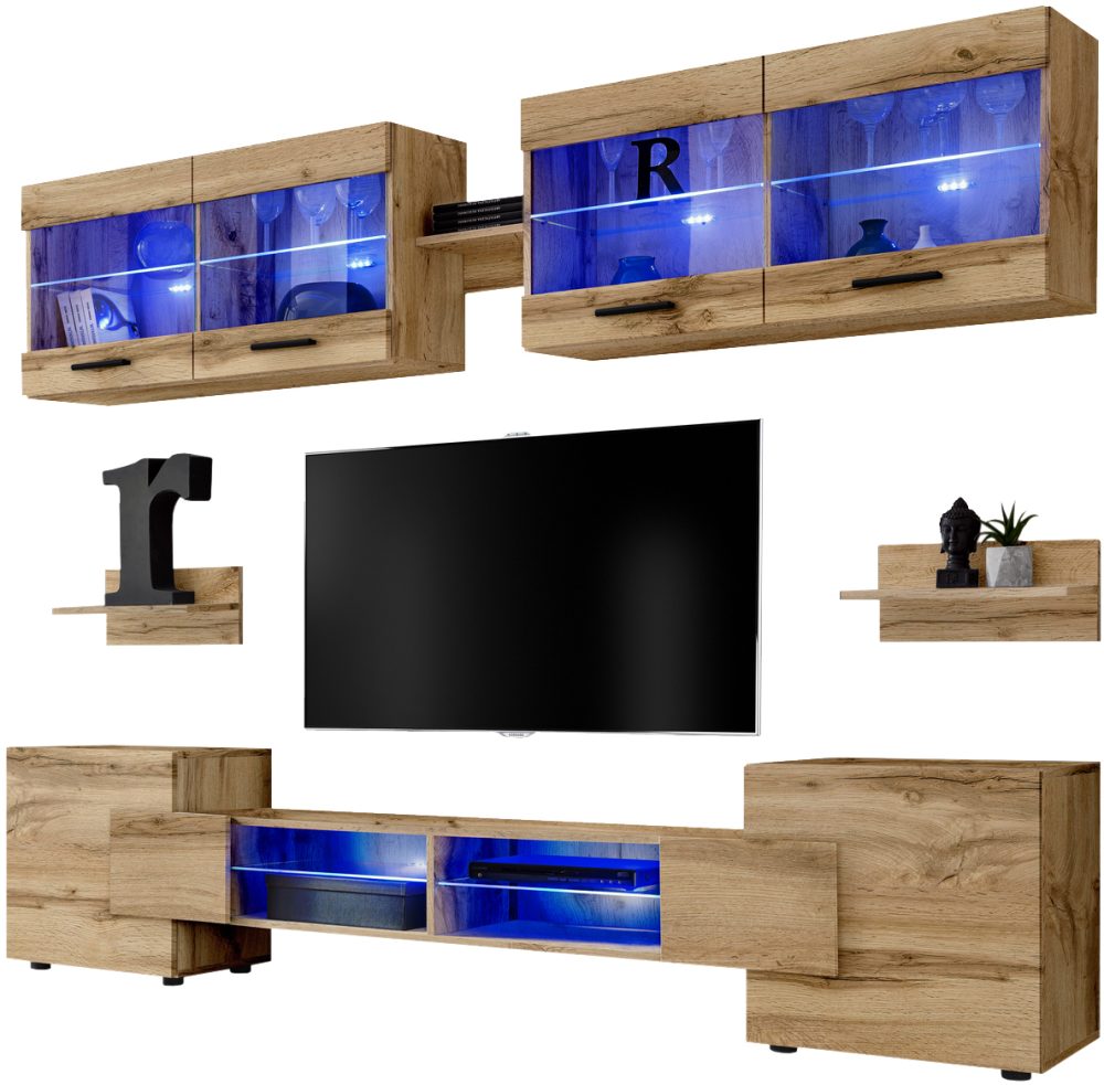 ISETR054W044W04L1XXX_00 Foggia RTV Möbel Set, Wotan/Wotan LED Beleuchtung Blau – Bild 1