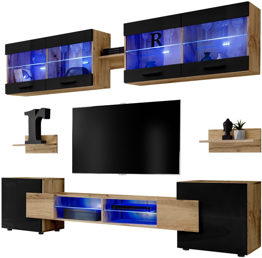 ISETR054W049003XXXXX_00 Foggia RTV Möbel Set, Schwarz/Wotan – Bild 1