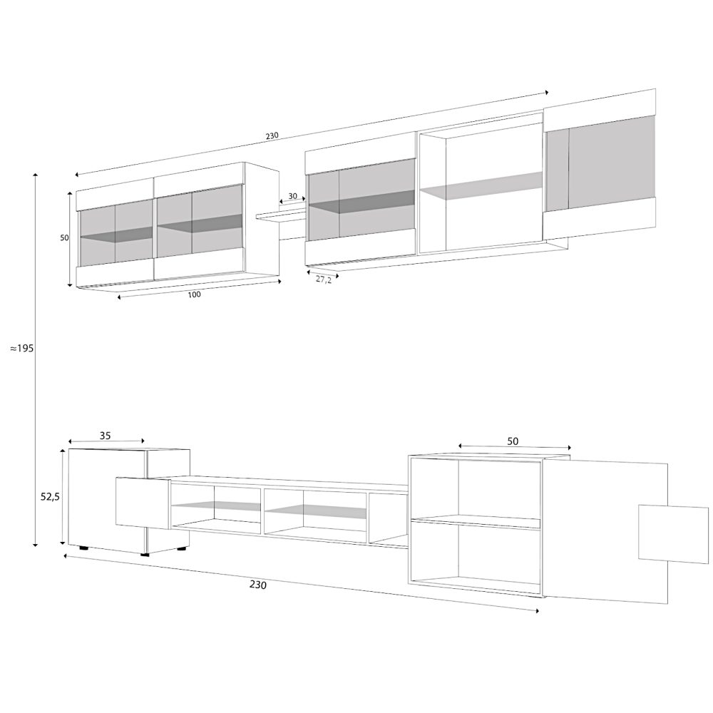 Foggia RTV Möbel Set, Weiß/Schwarz LED-Beleuchtung Blau – Bild 2