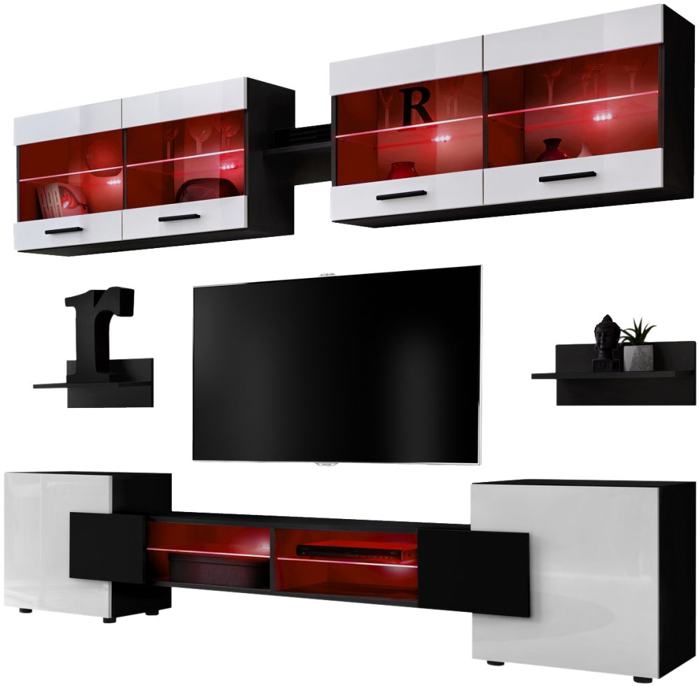 ISETR0590000003LRXXX_00 Foggia RTV Möbel Set, Weiß/Schwarz LED RGB Beleuchtung – Bild 1