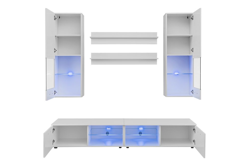 Varallo RTV Möbel Set, Weiß/Weiß LED-Beleuchtung Blau – Bild 3
