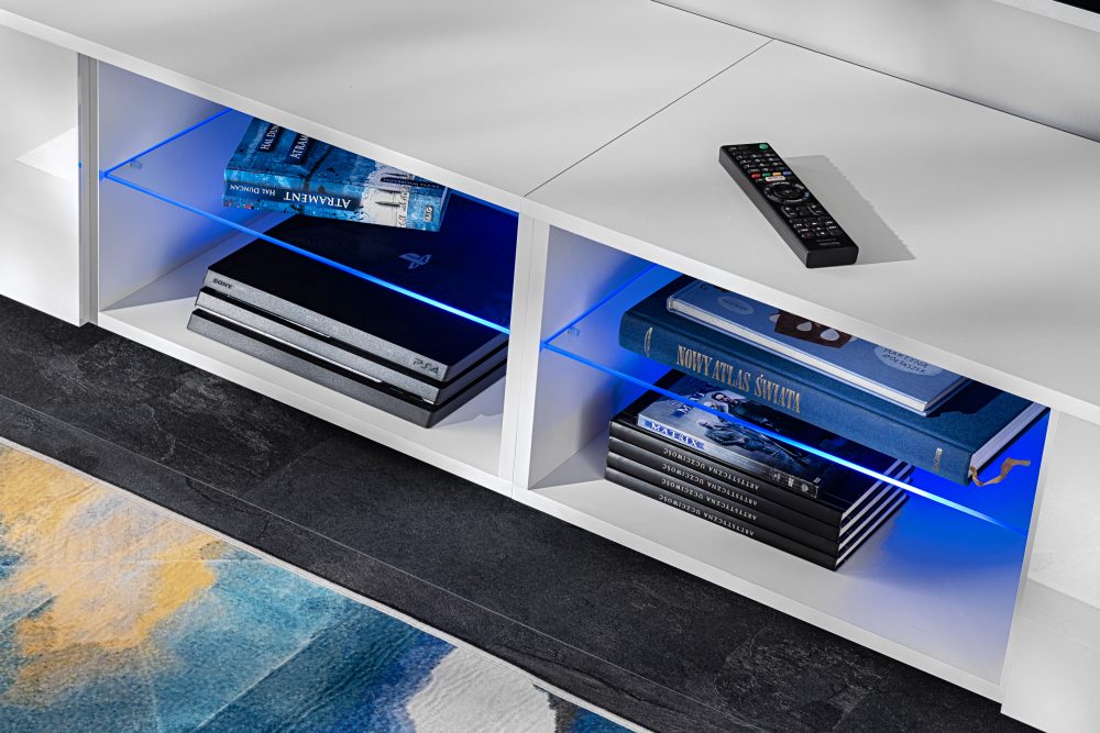 Varallo RTV Möbel Set, Weiß/Weiß LED-Beleuchtung Blau – Bild 4