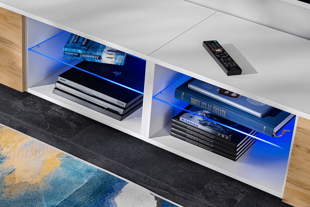 Varallo RTV Möbel Set, Wotan/Weiß LED Beleuchtung Blau – Bild 4