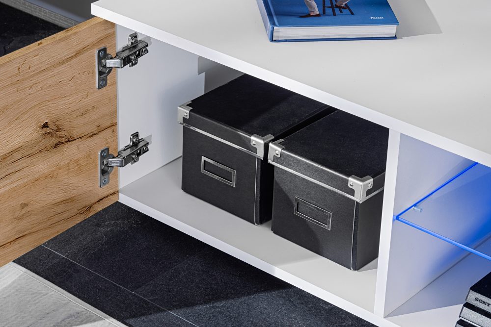 Varallo RTV Möbel Set, Wotan/Weiß LED Beleuchtung Blau – Bild 6