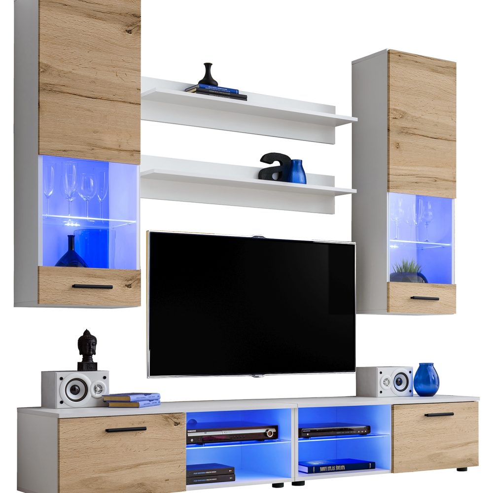 Varallo RTV Möbel Set, Wotan/Weiß