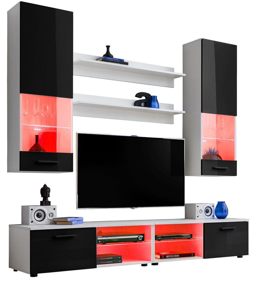 Varallo RTV Möbel Set, Schwarz/Weiß RGB LED Beleuchtung – Bild 1