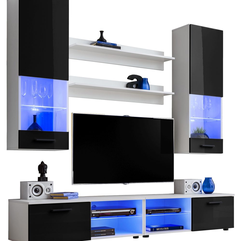 Varallo RTV Möbel Set, Schwarz/Weiß