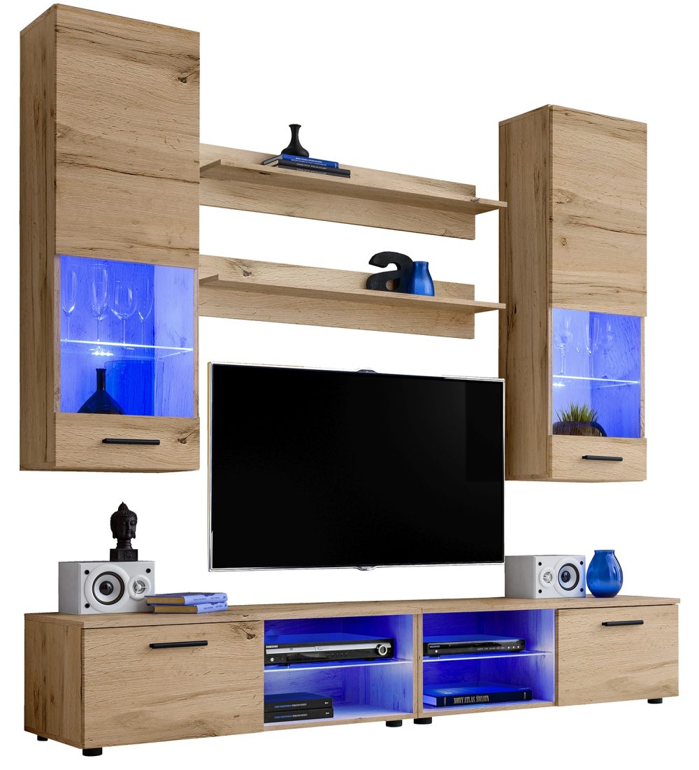 Varallo RTV Möbel Set, Wotan/Wotan LED Beleuchtung Blau – Bild 1