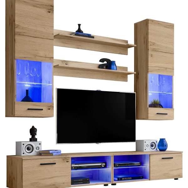 Varallo RTV Möbel Set, Wotan/Wotan LED Beleuchtung Blau