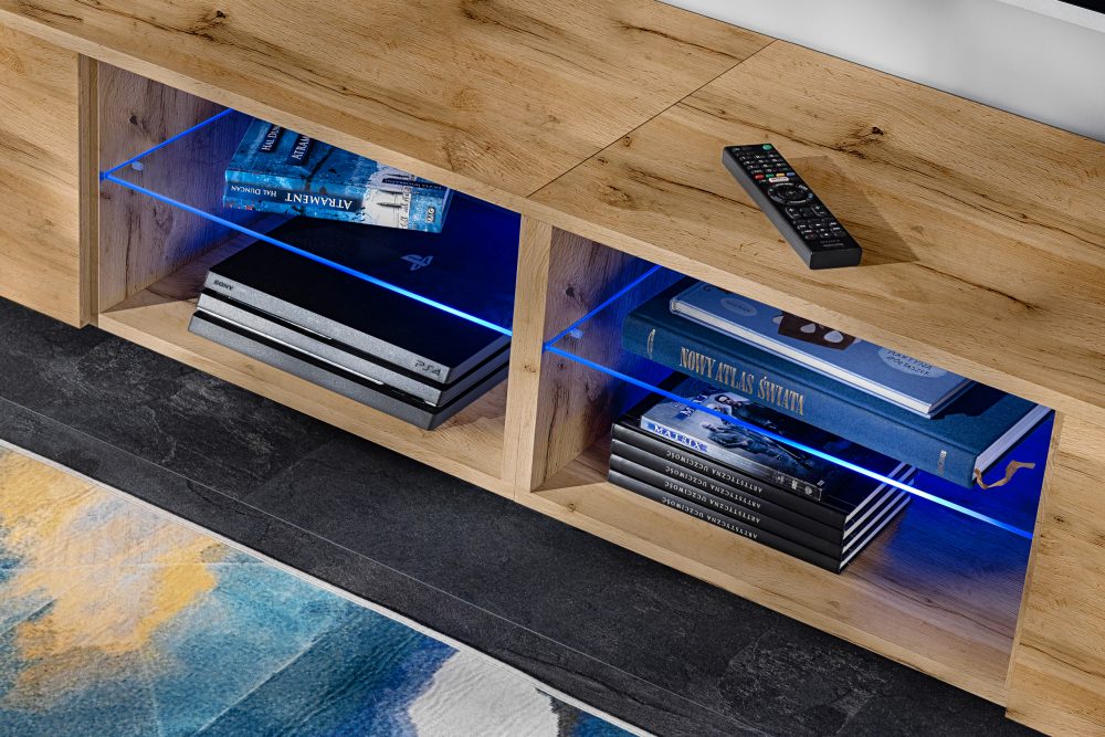 Varallo RTV Möbel Set, Wotan/Wotan LED Beleuchtung Blau – Bild 4