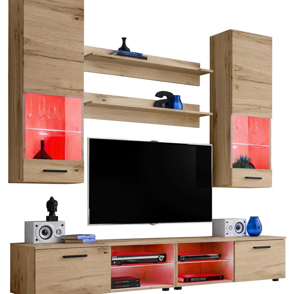 Varallo TV Möbel Set, Wotan/Wotan RGB LED Beleuchtung