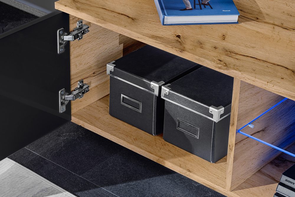 Varallo RTV Möbel Set, Schwarz/Wotan LED Beleuchtung Blau – Bild 6