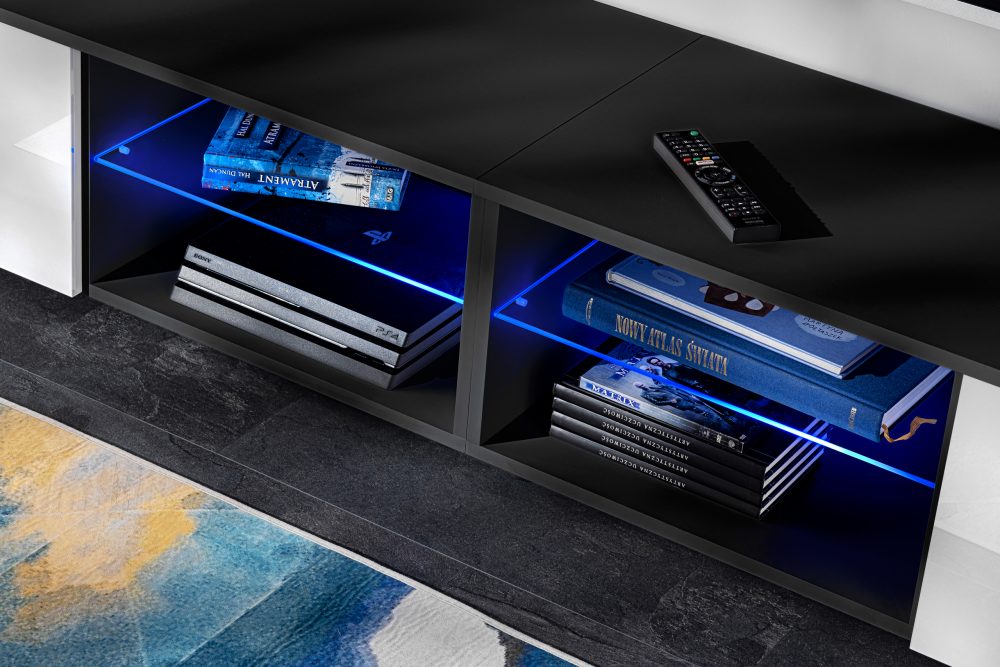 Varallo RTV Möbel Set, Weiß/Schwarz LED-Beleuchtung Blau – Bild 4