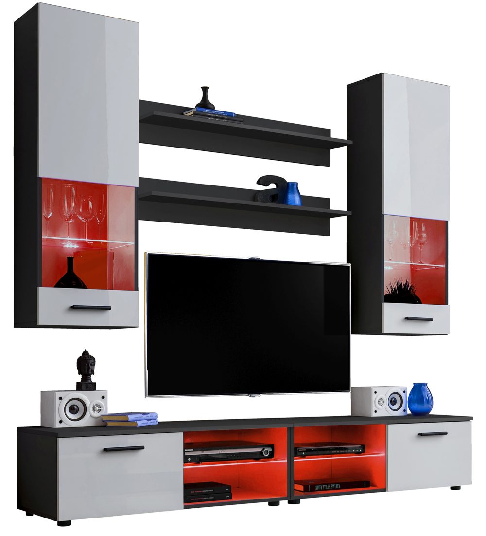 Varallo RTV Möbel Set, Weiß/Schwarz RGB LED Beleuchtung – Bild 1