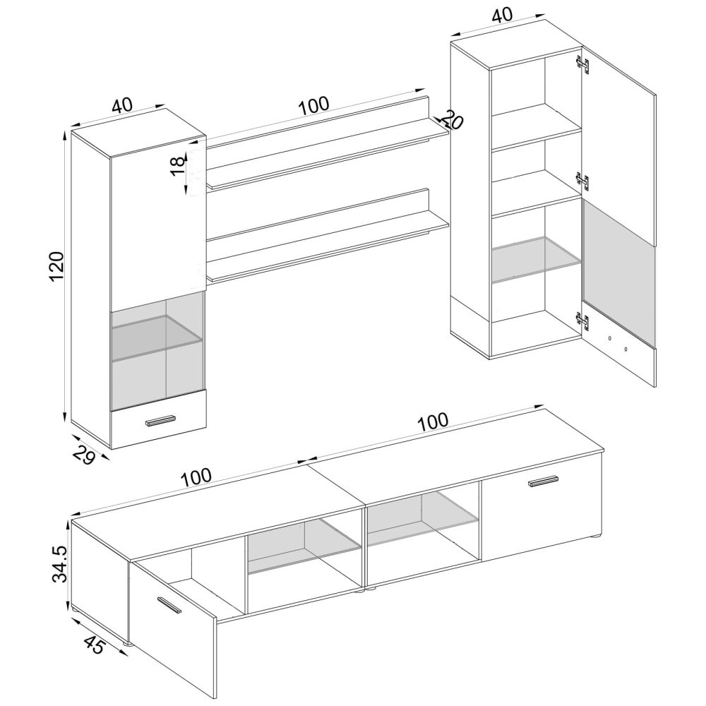 Varallo RTV Möbel Set, Schwarz/Schwarz LED Beleuchtung Blau – Bild 2