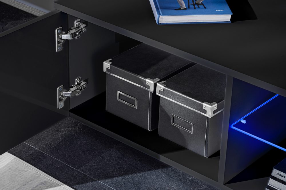 Varallo RTV Möbel Set, Schwarz/Schwarz LED Beleuchtung Blau – Bild 6