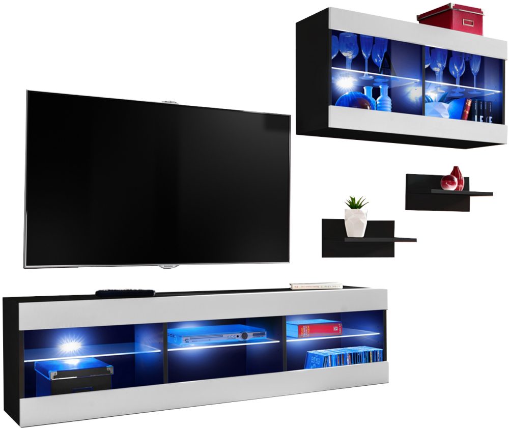 ISETR1490000000L1XXX_00-1 Set Möbel, Tivoli SET3, Schwarz/Weiß, Breite 240cm x Höhe 159cm x Tiefe 35cm, LED Blau, für Wohnzimmer, Schlafzimmer – Bild 1