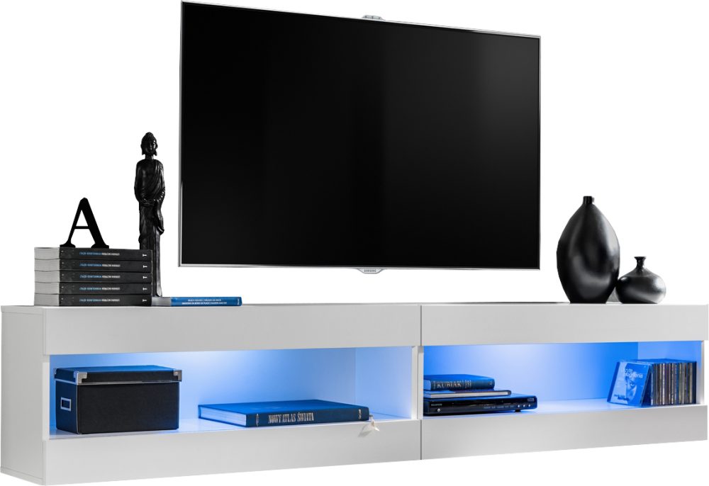  Set, Möbel, Tivoli SET4, Weiß/Weiß, Breite
  200cm x Höhe 41cm x Tiefe 35cm, LED Blau, für Wohnzimmer, Schlafzimmer – Bild 1