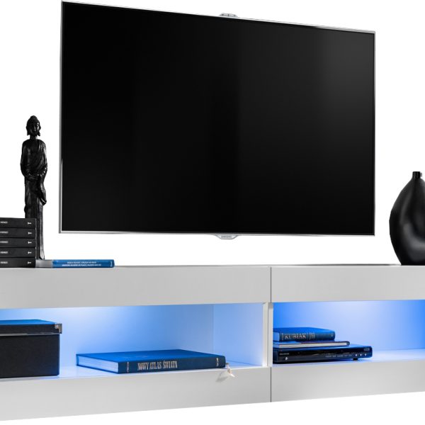  Set, Möbel, Tivoli SET4, Weiß/Weiß, Breite
  200cm x Höhe 41cm x Tiefe 35cm, LED Blau, für Wohnzimmer, Schlafzimmer