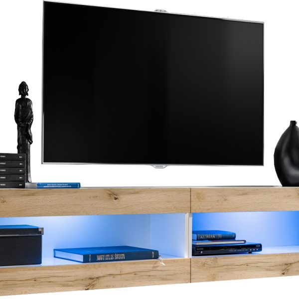  Set, Möbel, Tivoli SET4, Weiß/Wotan, Breite
  200cm x Höhe 41cm x Tiefe 35cm, LED Blau, für Wohnzimmer, Schlafzimmer