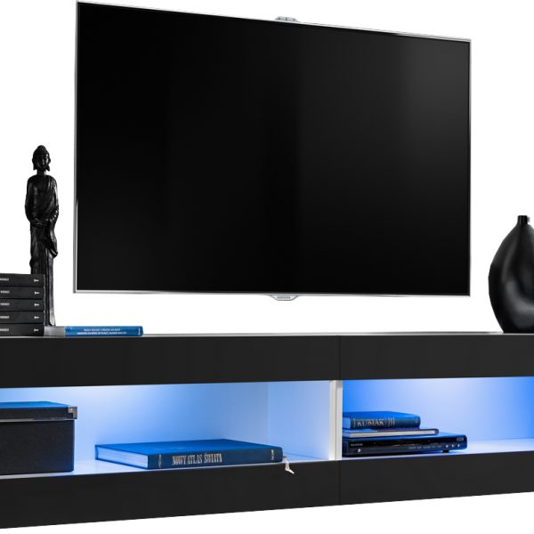  Set, Möbel, Tivoli SET4, Weiß/Schwarz,
  Breite 200cm x Höhe 41cm x Tiefe 35cm, LED Blau, für Wohnzimmer, Schlafzimmer