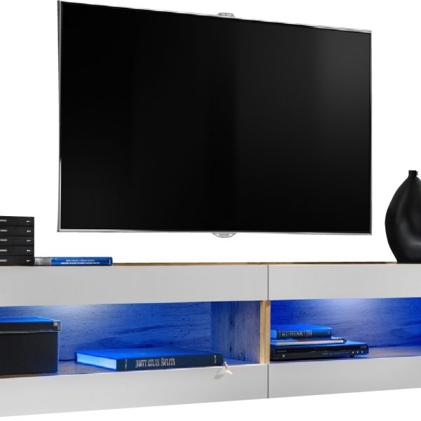Set, Möbel, Tivoli SET4, Wotan/Weiß, Breite
  200cm x Höhe 41cm x Tiefe 35cm, LED Blau, für Wohnzimmer, Schlafzimmer