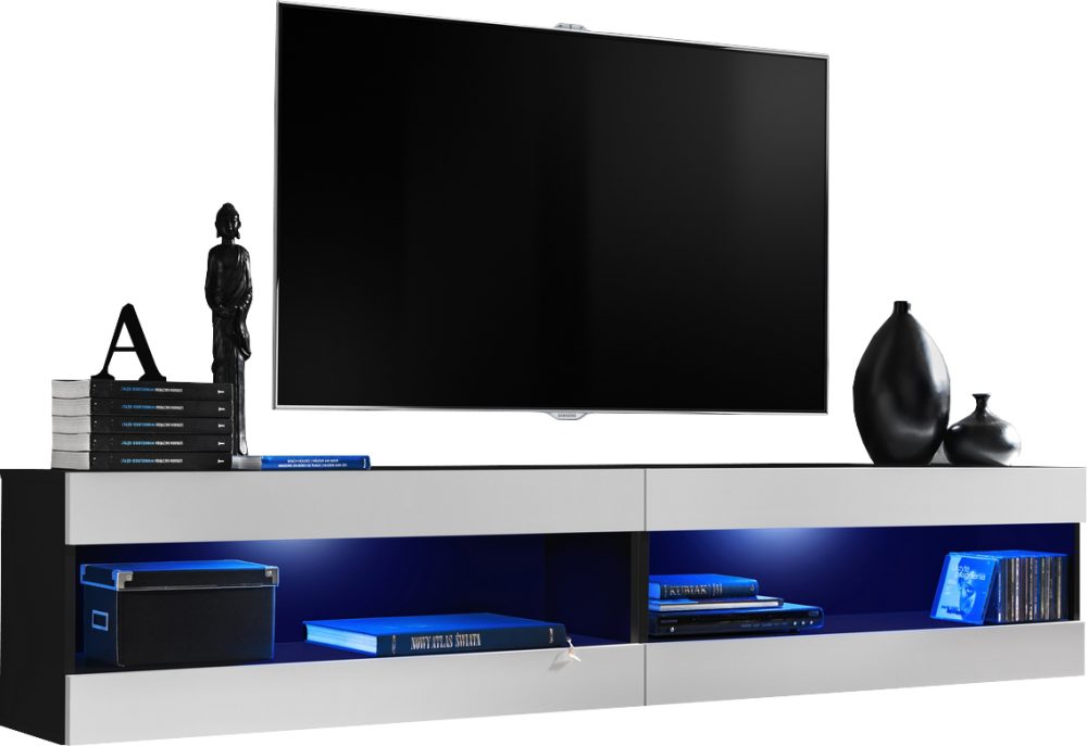  Set, Möbel, Tivoli SET4, Schwarz/Weiß,
  Breite 200cm x Höhe 41cm x Tiefe 35cm, LED Blau, für Wohnzimmer, Schlafzimmer – Bild 1