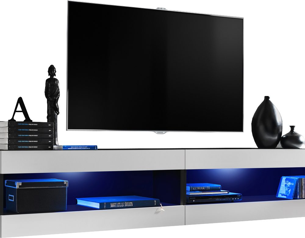  Set, Möbel, Tivoli SET4, Schwarz/Weiß,
  Breite 200cm x Höhe 41cm x Tiefe 35cm, LED Blau, für Wohnzimmer, Schlafzimmer