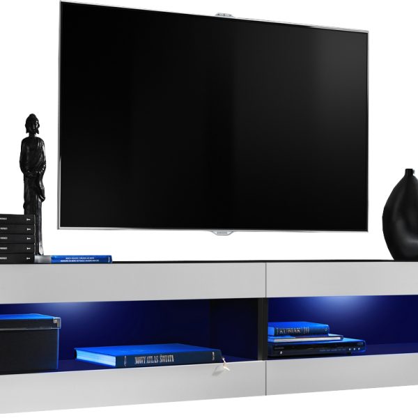  Set, Möbel, Tivoli SET4, Schwarz/Weiß,
  Breite 200cm x Höhe 41cm x Tiefe 35cm, LED Blau, für Wohnzimmer, Schlafzimmer