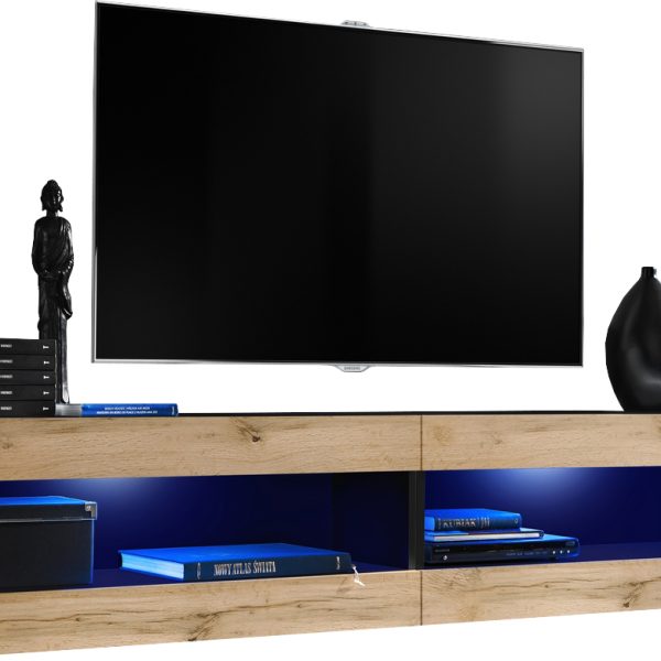 Set, Möbel, Tivoli SET4, Schwarz/Wotan,
  Breite 200cm x Höhe 41cm x Tiefe 35cm, LED Blau, für Wohnzimmer, Schlafzimmer