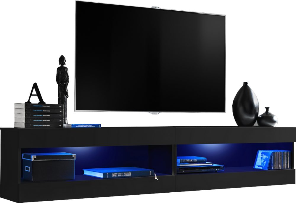  Set, Möbel, Tivoli SET4, Schwarz/Schwarz,
  Breite 200cm x Höhe 41cm x Tiefe 35cm, LED Blau, für Wohnzimmer, Schlafzimmer – Bild 1