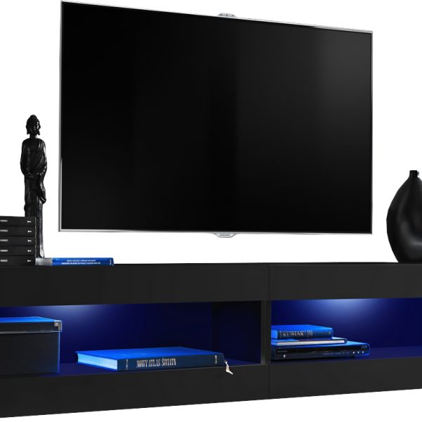  Set, Möbel, Tivoli SET4, Schwarz/Schwarz,
  Breite 200cm x Höhe 41cm x Tiefe 35cm, LED Blau, für Wohnzimmer, Schlafzimmer