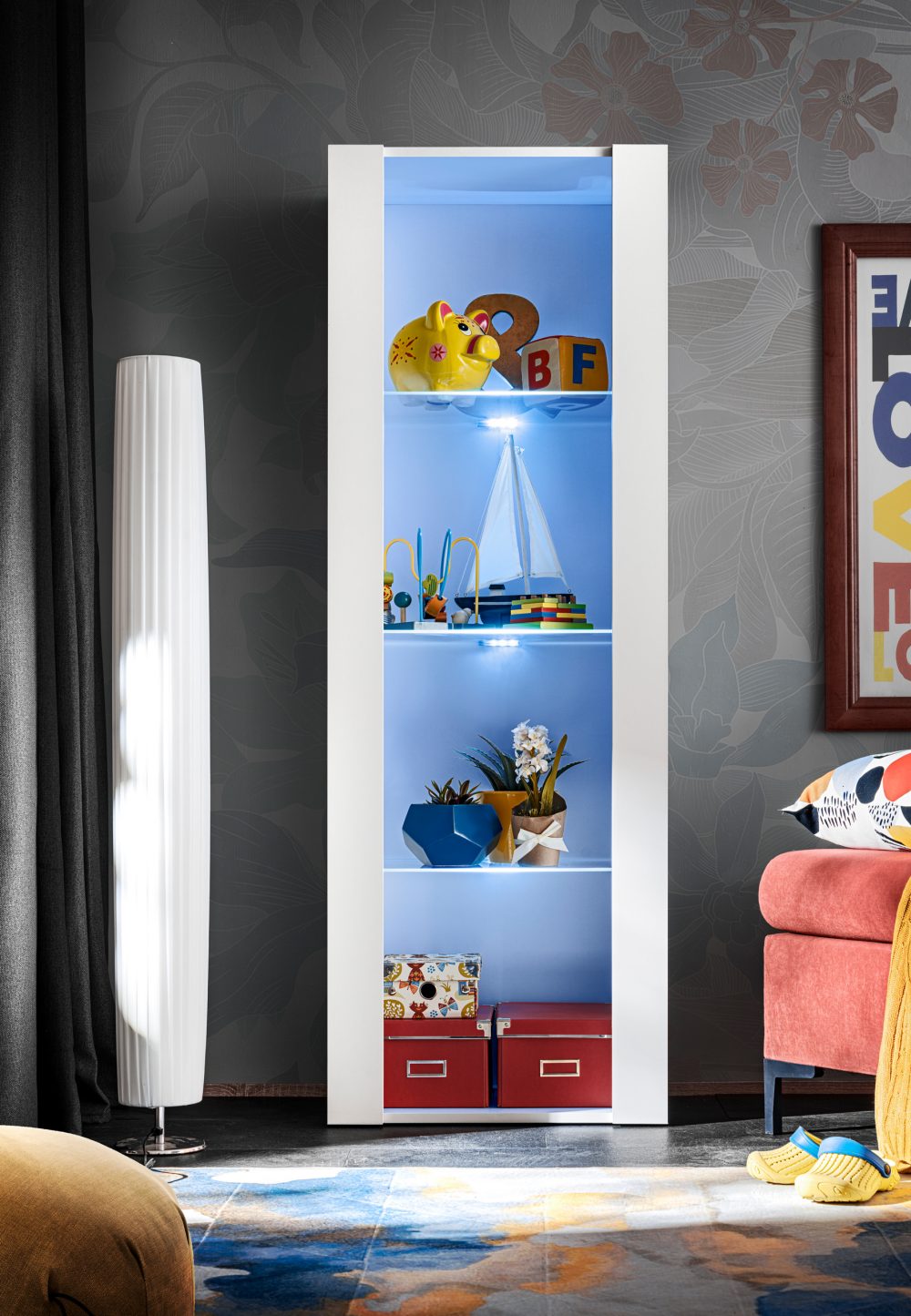 Tivoli Schrank, Weiß/Weiß LED-Beleuchtung Blau – Bild 5