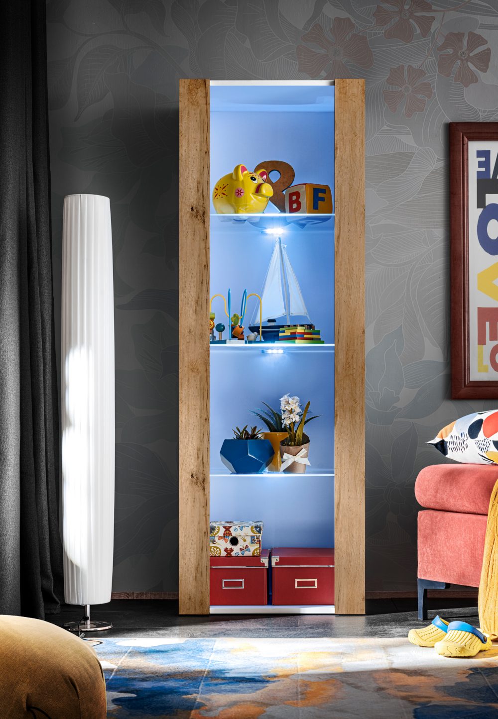 Tivoli Schrank, Wotan/Weiß LED Beleuchtung Blau – Bild 5