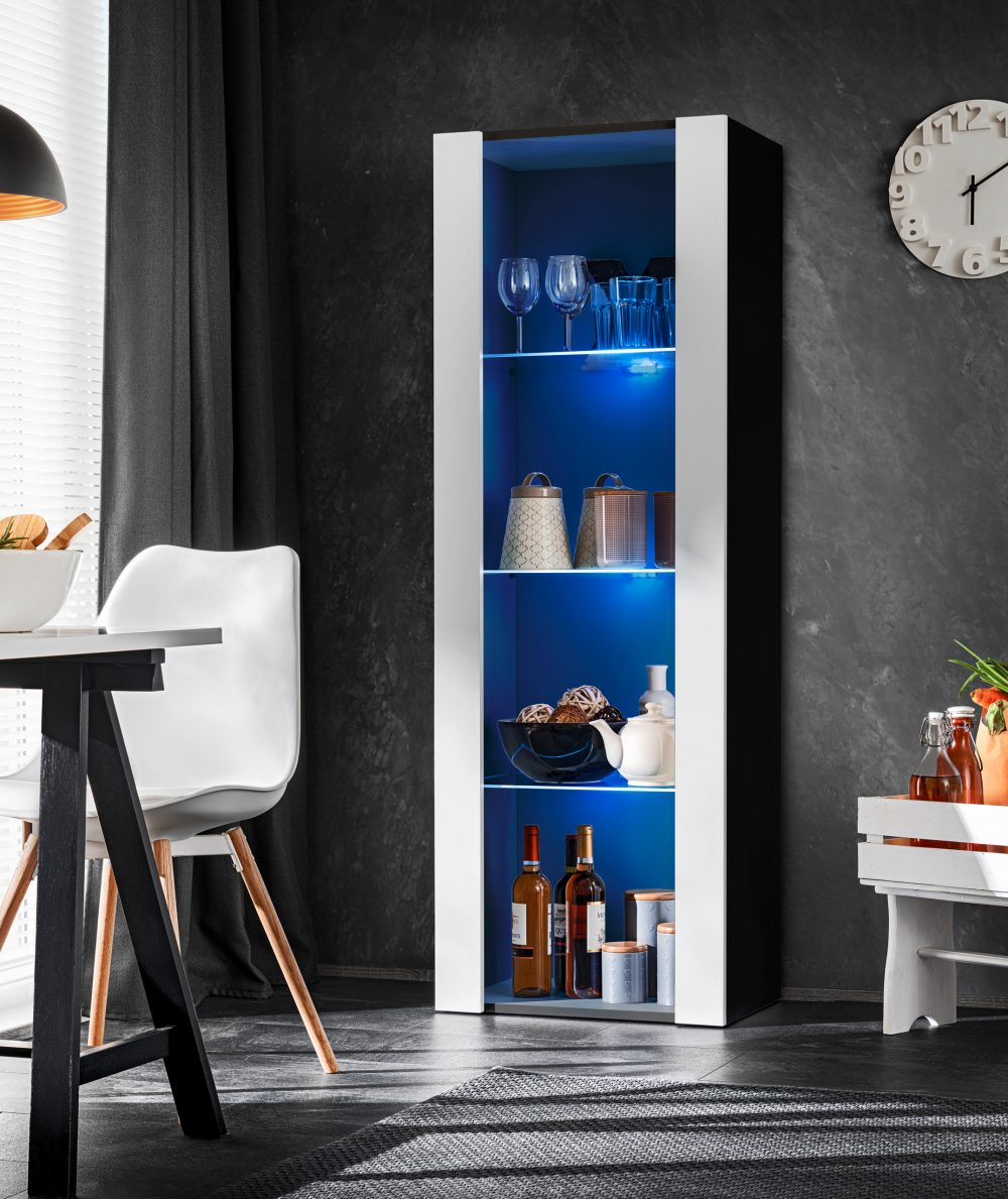 Tivoli Schrank, Weiß/Schwarz LED-Beleuchtung Blau – Bild 4