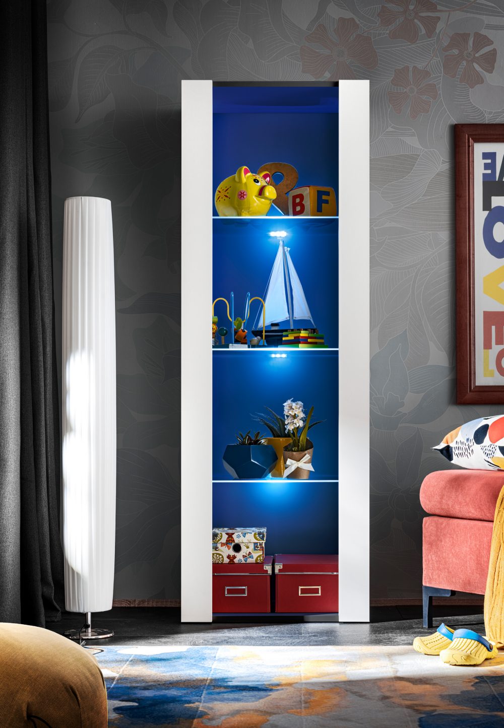 Tivoli Schrank, Weiß/Schwarz LED-Beleuchtung Blau – Bild 5